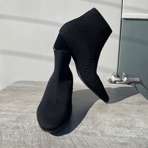 Eileen Fisher Purl Sock Pull On Recycled Stretch Knit Black Booties - Size 7
